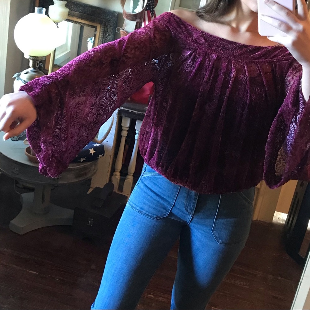Free People OTS velvet lace top - Picture 6 of 8